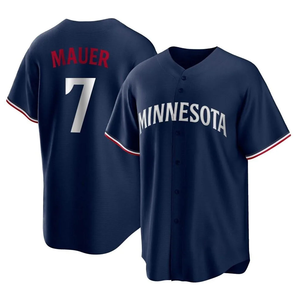 M.Twins #7 Joe Mauer Player Navy Replica Alternate Home Ddoa Stitched Jerseys