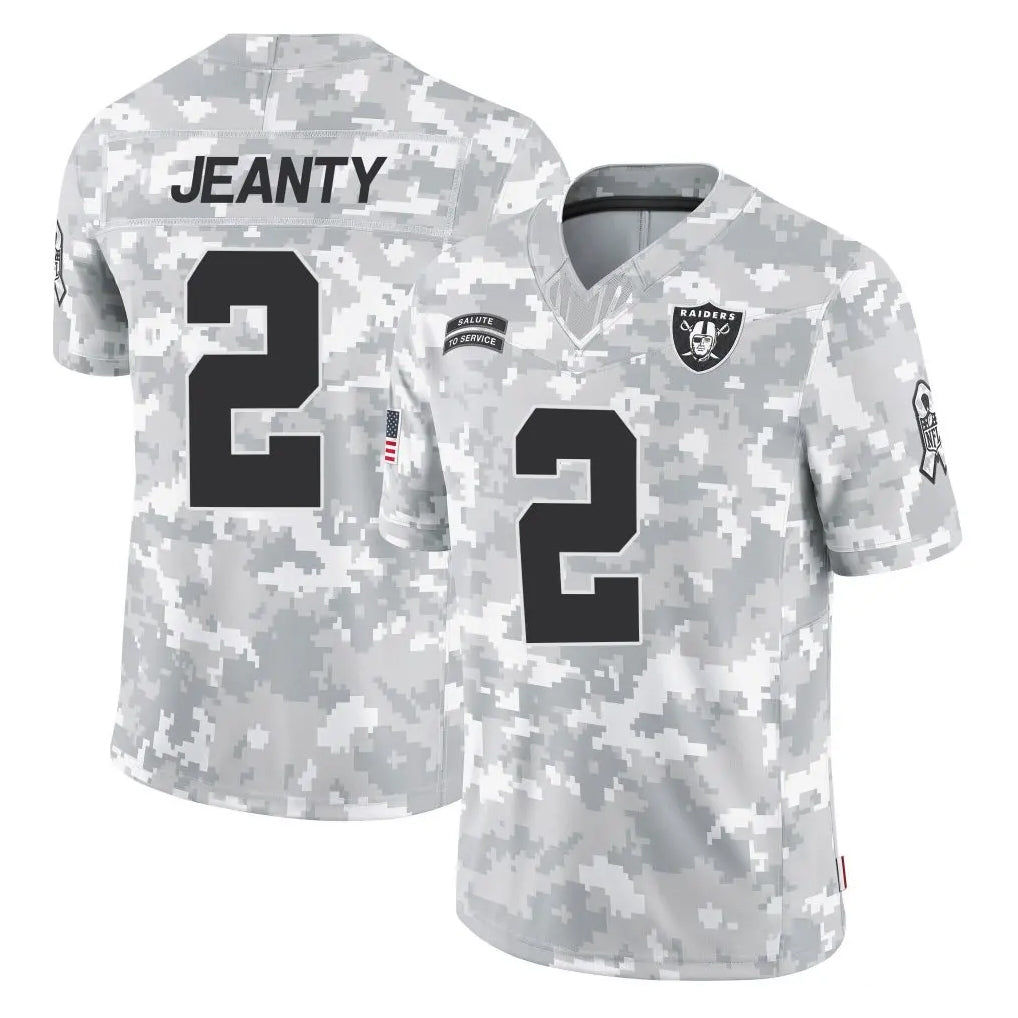 LV.Raiders #2 Ashton Jeanty Player Arctic Camo Salute To Service Limited Game Ddoa Stitched Jerseys