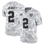 LV.Raiders #2 Ashton Jeanty Player Arctic Camo Salute To Service Limited Game Ddoa Stitched Jerseys