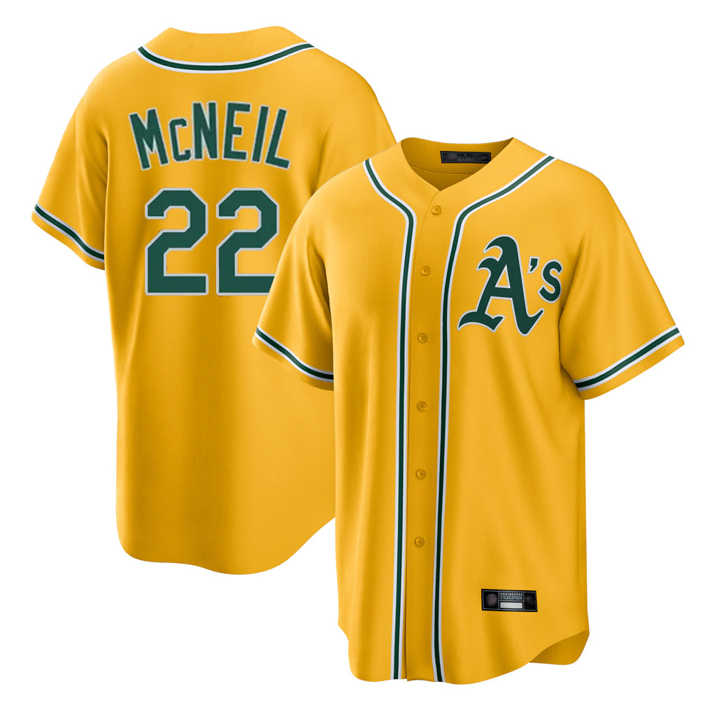 Athletics #22 Jeff McNeil Player Gold Alternate Home Game Ddoa Stitched Jerseys