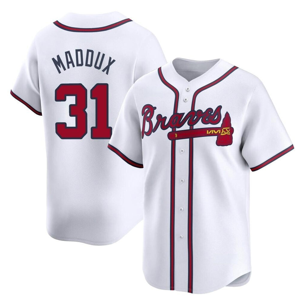 A.Braves #31 Greg Maddux Player White Limited Home Game Ddoa Stitched Jerseys