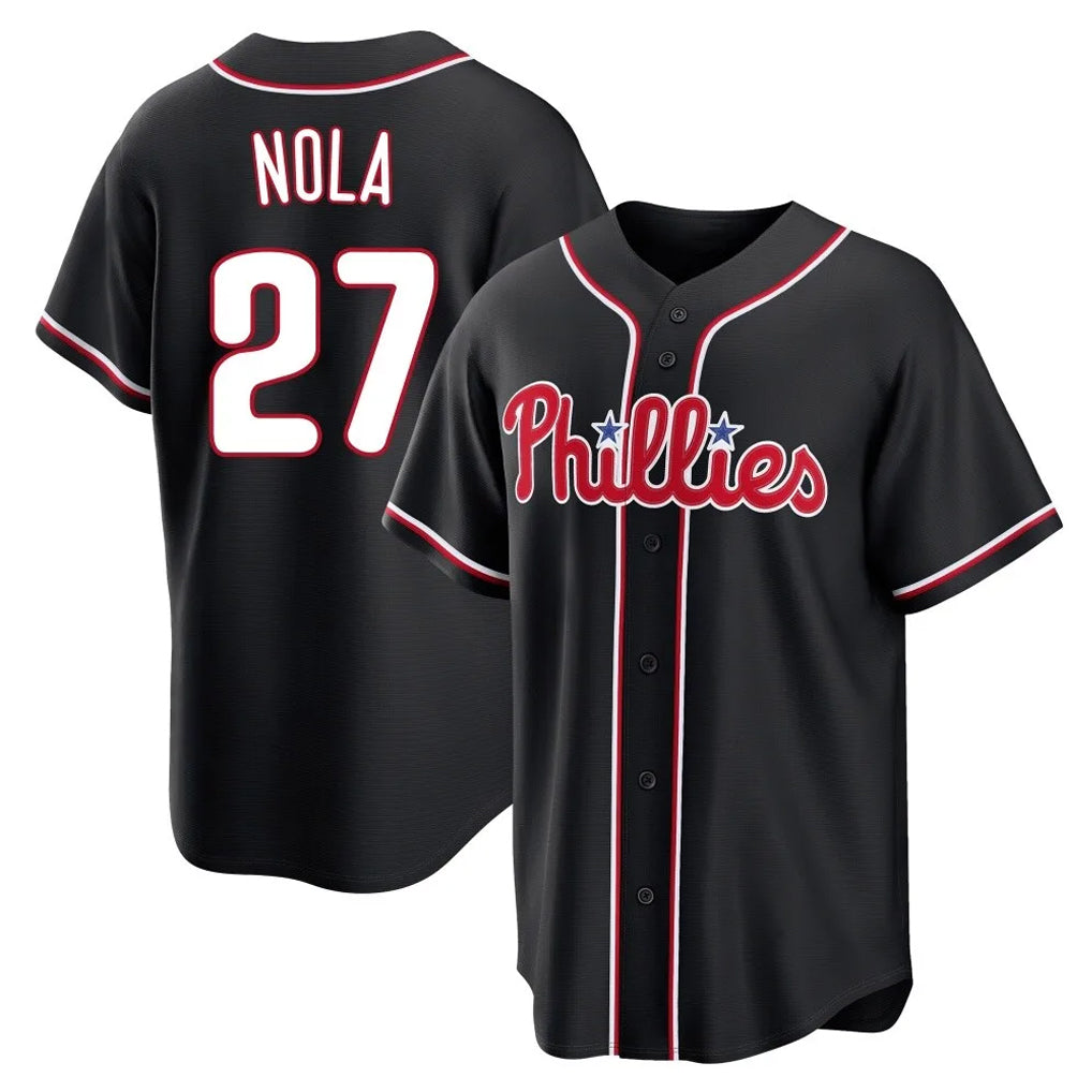 P.Phillies #27 Aaron Nola Player Black Fashion Out Home Game Ddoa Stitched Jerseys