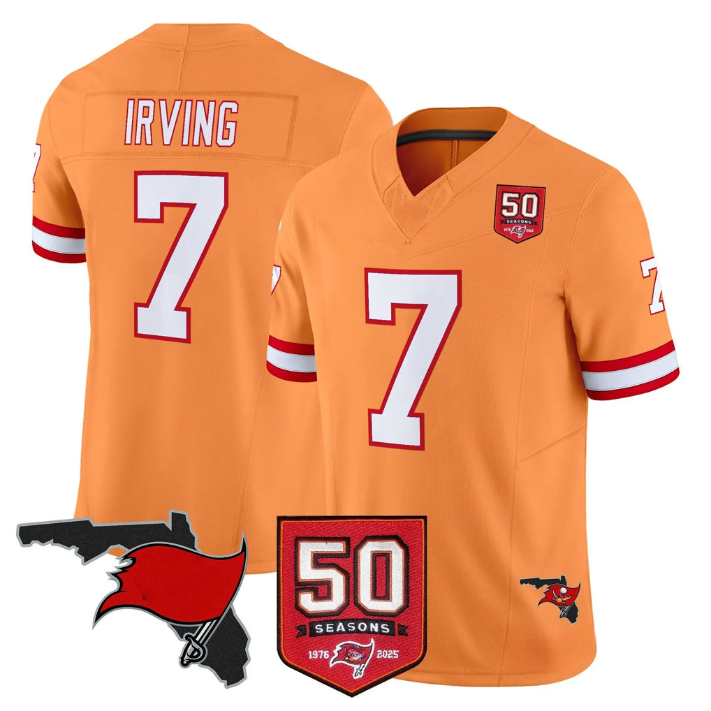 TB.Buccaneers #7 Bucky Irving Player Orange 50th Season Vapor Limited Home Game Ddoa Stitched Jerseys