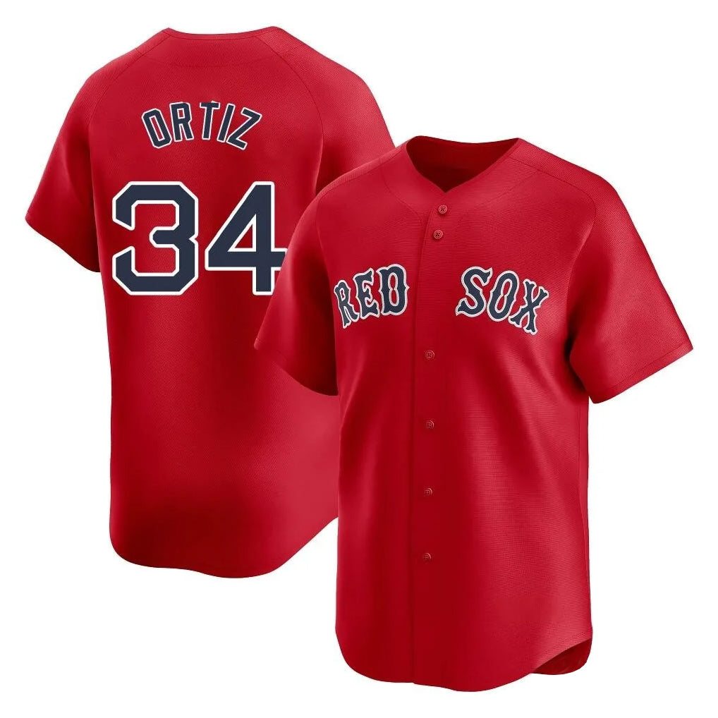 B.Red Sox #34 David Ortiz Player Red Limited Home Game Ddoa Stitched Jerseys