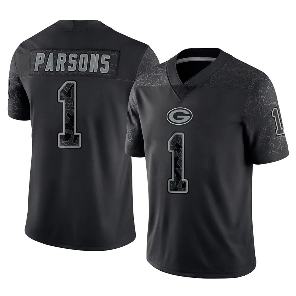 GB.Packers #1 Micah Parsons Player Black Reflective Limited Home Game Ddoa Stitched Jerseys