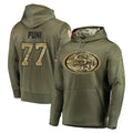 SF.49ers #77 Dominick Puni Player Olive Salute to Service Pullover Hoodie Home Game Ddoa Stitched Jerseys