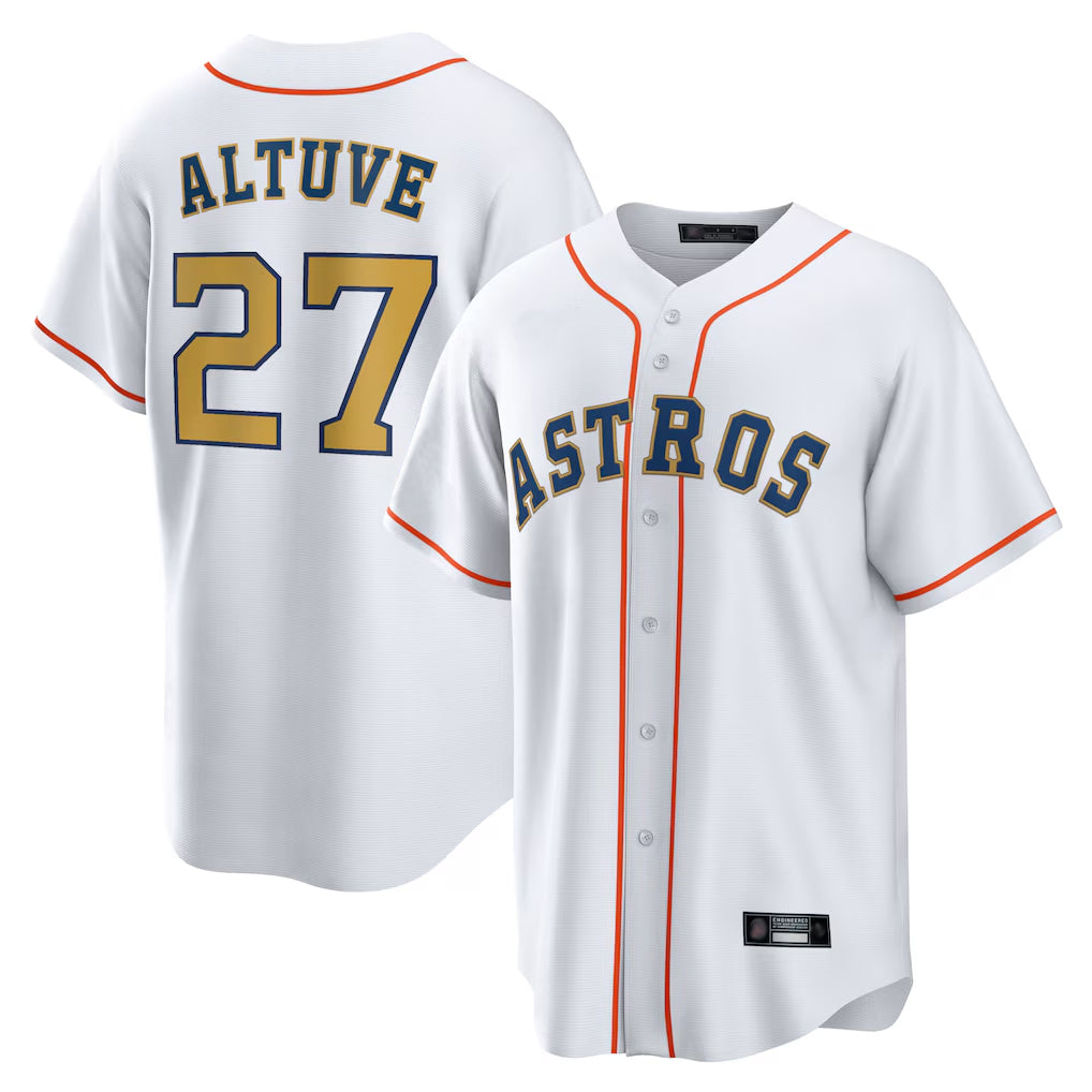 H.Astros #27 Jose Altuve Player Gold Collection Game Home Ddoa Stitched Jerseys