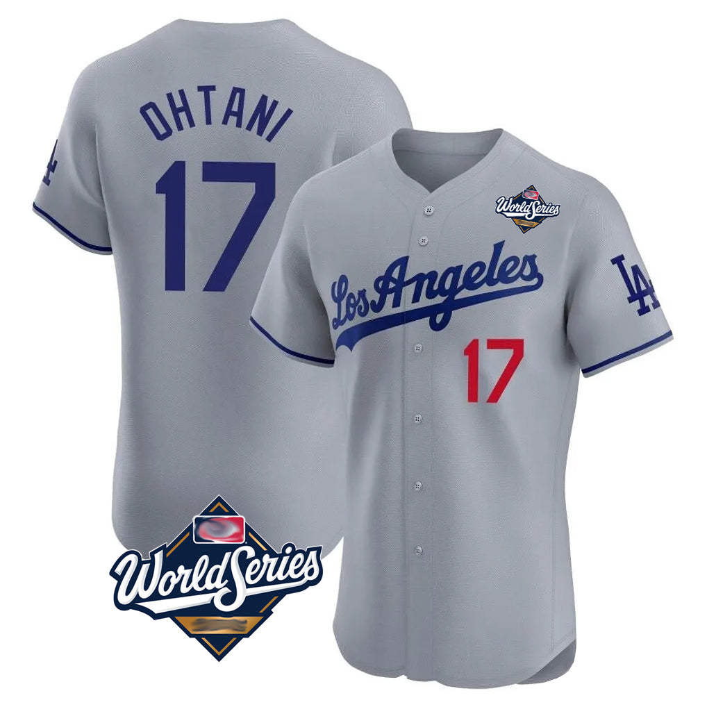 LA.Dodgers #17 Shohei Ohtani Player Gray World Series Limited Elite Home Ddoa Stitched Jerseys