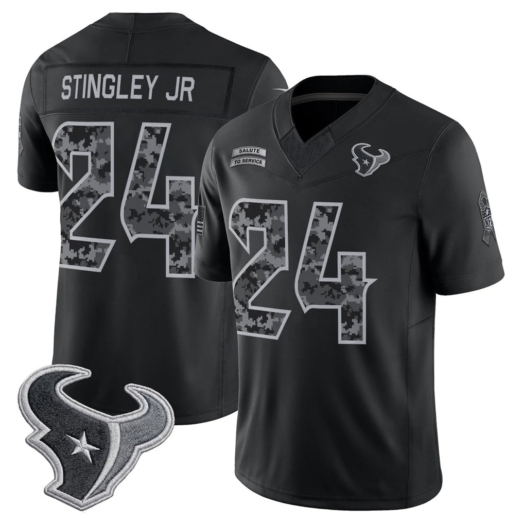 H.Texans #24 Derek Stingley Jr. Player Black Limited 2026 Salute to Service Home Game Ddoa Stitched Jerseys