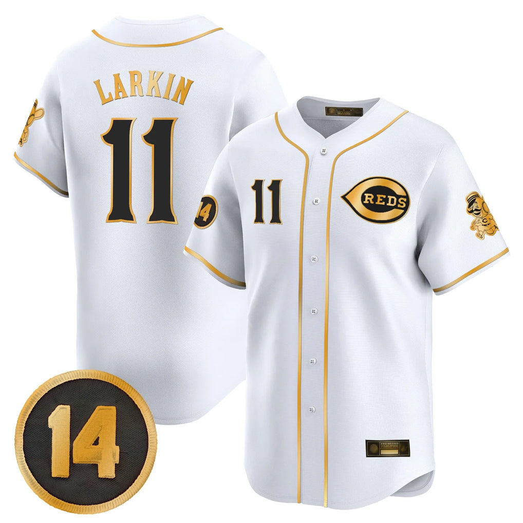 C.Reds #11 Barry Larkin Player White-Gold Vapor Premier Limited Home Ddoa Stitched Jerseys