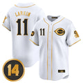 C.Reds #11 Barry Larkin Player White-Gold Vapor Premier Limited Home Ddoa Stitched Jerseys