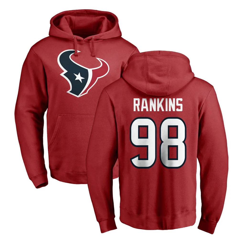 H.Texans #98 Sheldon Rankins Player Red Pro Line Pullover Hoodie Limited Game Ddoa Stitched Jerseys
