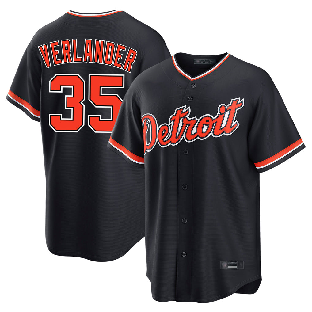 D.Tigers #35 Justin Verlander Player Navy Home Game Ddoa Stitched Jerseys