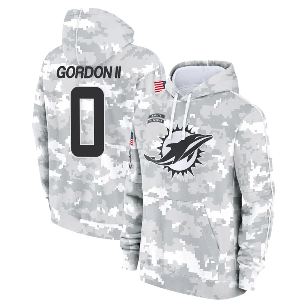 M.Dolphins #0 Ollie Gordon II Player Arctic Camo Salute to Service Hoodies Limited Game Ddoa Stitched Jerseys