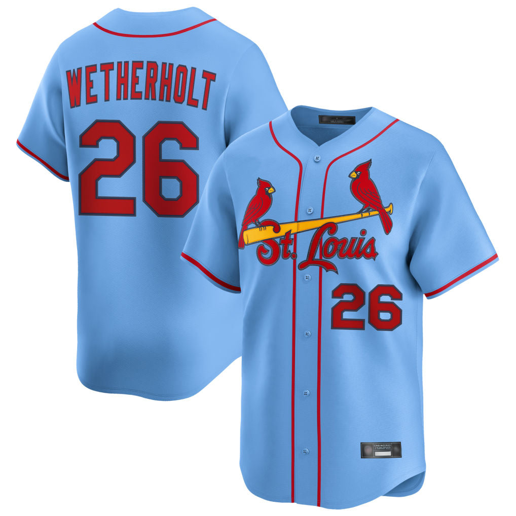 St. Louis Cardinals #26 JJ Wetherholt Player Light Blue Home Limited Ddoa Stitched Jerseys