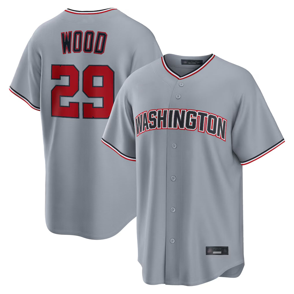 W.Nationals #29 James Wood Player Gray Road Replica Ddoa Stitched Jerseys