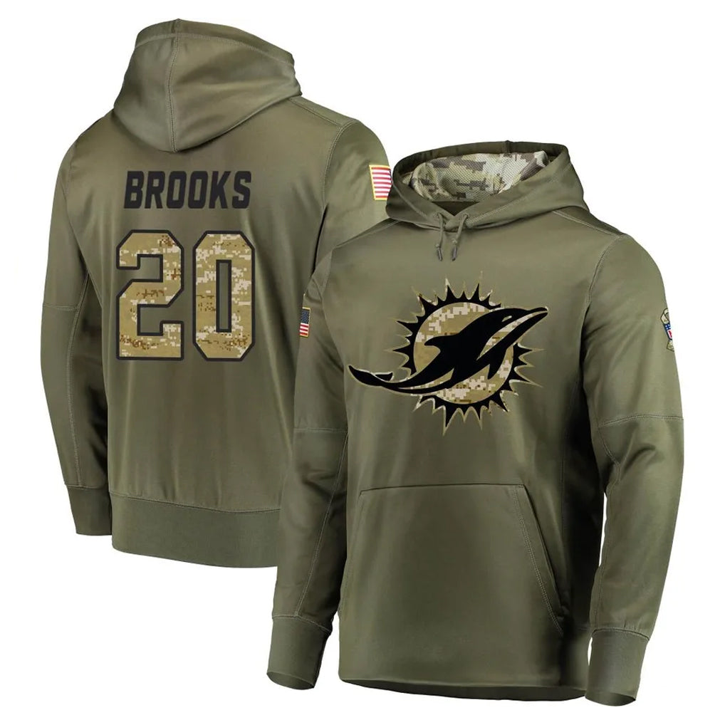 M.Dolphins #20 Jordyn Brooks Player Olive Salute to Service Pullover Hoodies Home Game Ddoa Stitched Jerseys