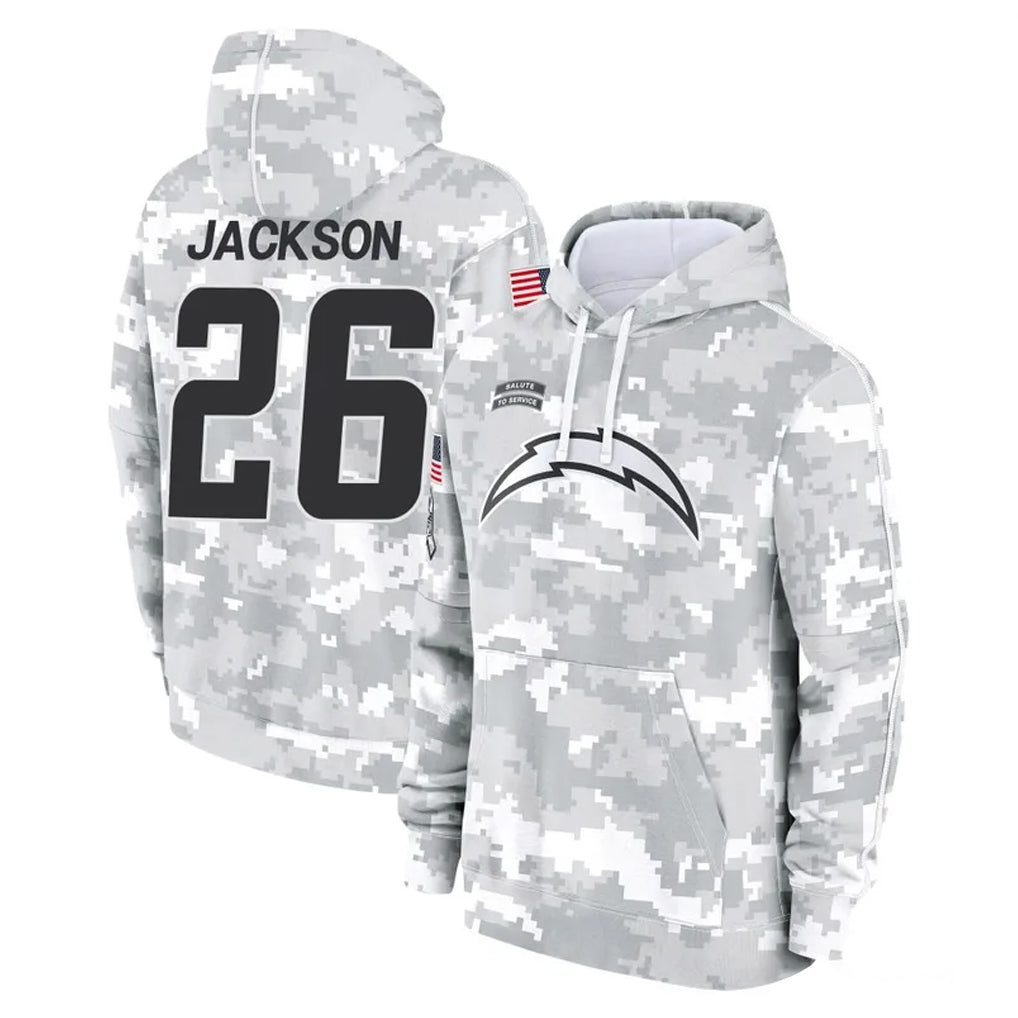 LA.Chargers #26 Donte Jackson Player Arctic Camo Salute to Service Hoodies Limited Game Stitched Jerseys