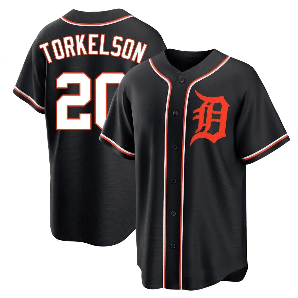 D.Tigers #20 Spencer Torkelson Player Black Fashion Out Home Game Ddoa Stitched Jerseys