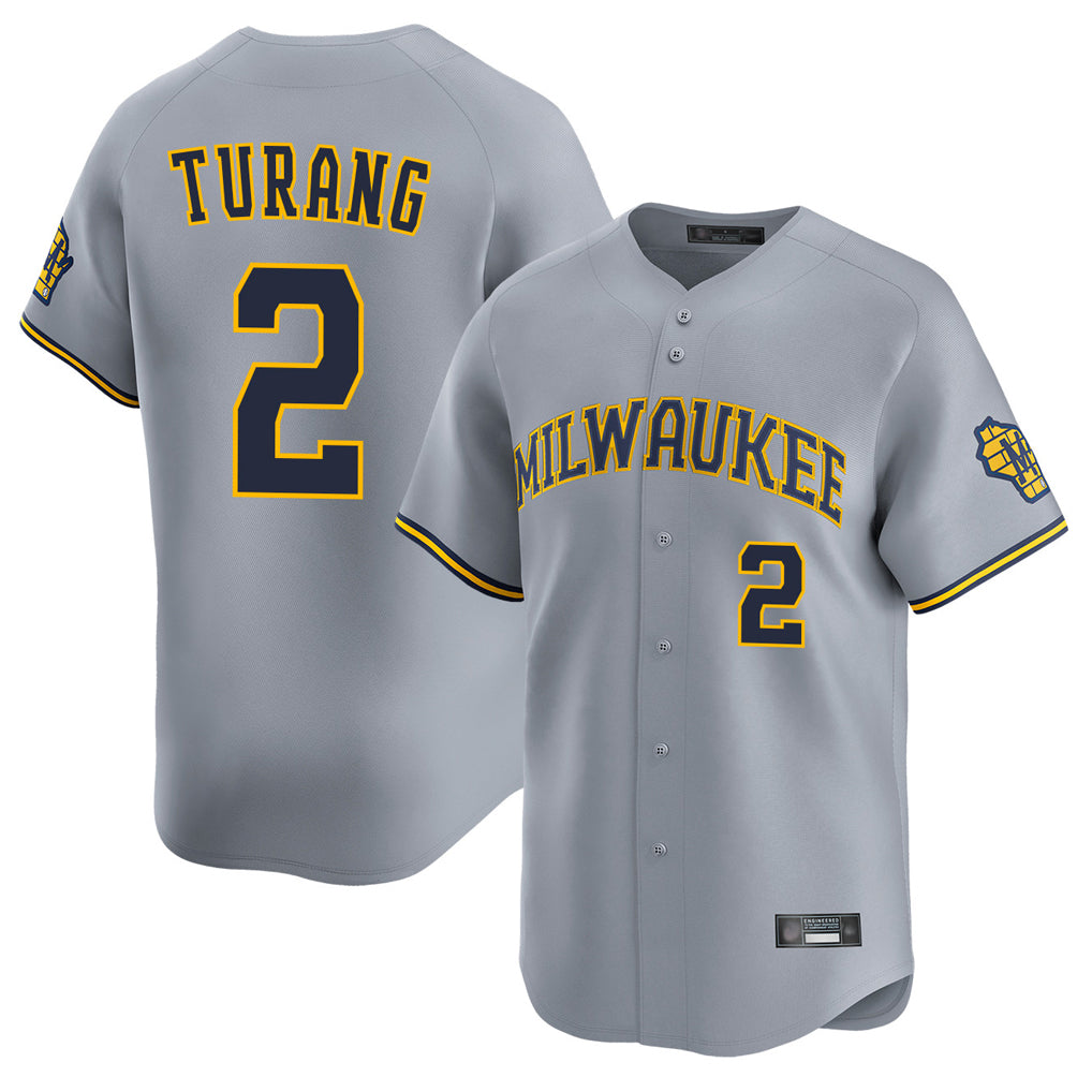 M.Brewers #2 Brice Turang Player Gray Home Limited Ddoa Stitched Jerseys