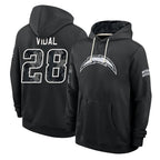 LA.Chargers #28 Kimani Vidal Player 2026 Black Logo Pullover Hoodies Limited Game Stitched Jerseys