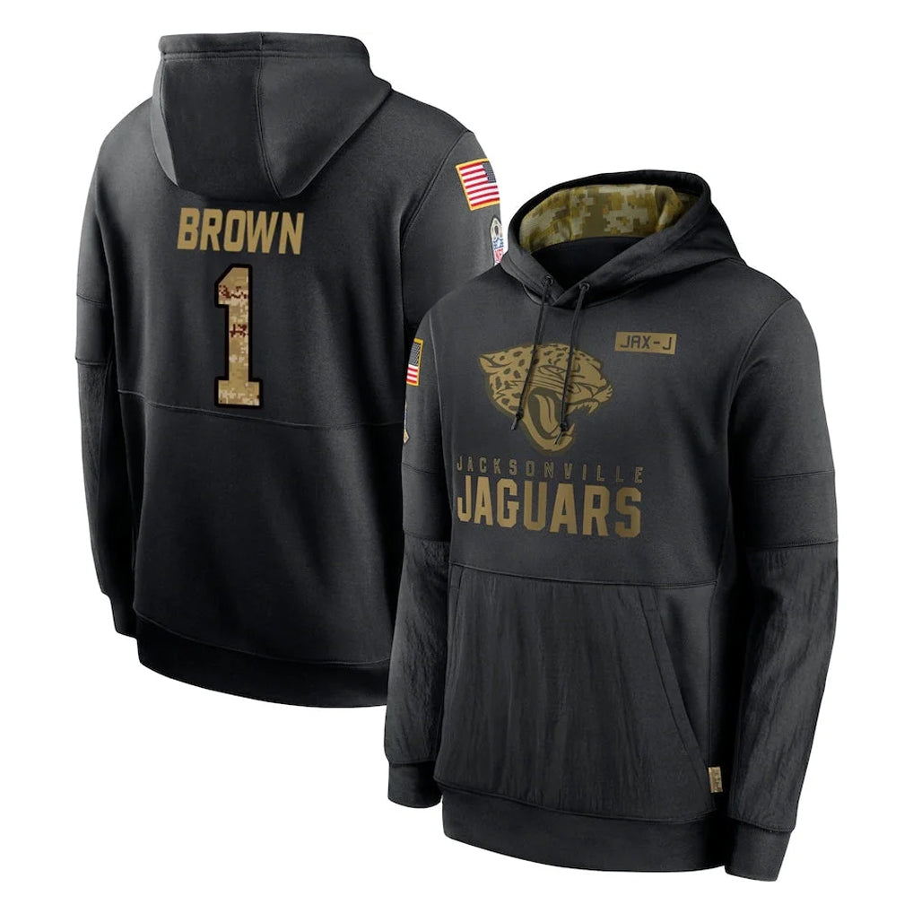 J.Jaguars #1 Montaric Brown Player Black Salute to Service Hoodies Limited Game Ddoa Stitched Jerseys