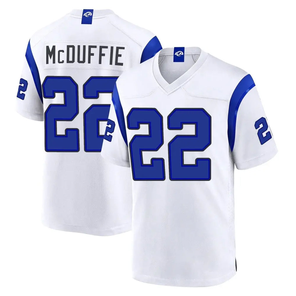 LA.Rams #22 Trent McDuffie Player White Fearsome Home Game Ddoa Stitched Jerseys