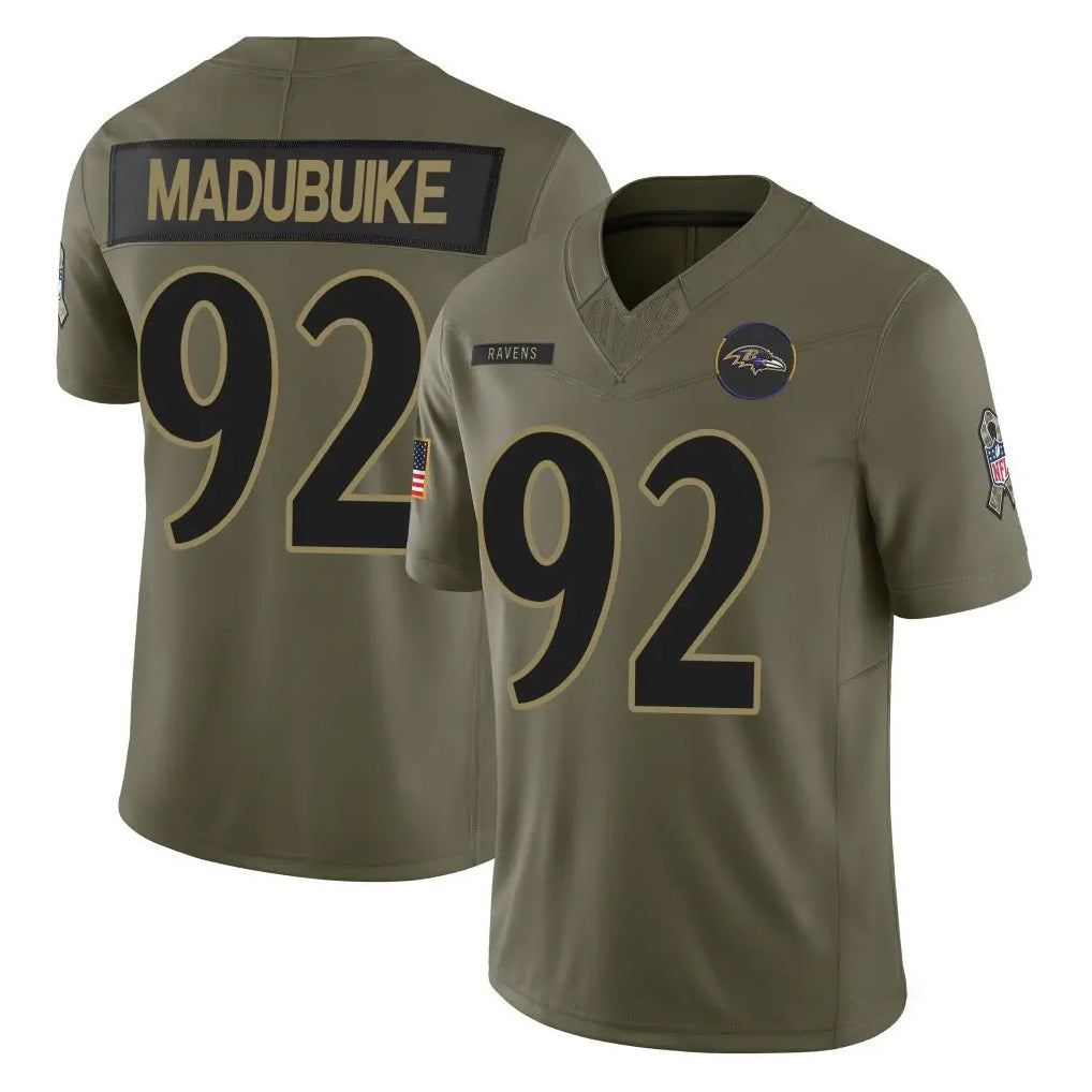 B.Ravens #92 Nnamdi Madubuike Player Olive Salute To Service Limited Home Game Ddoa Stitched Jerseys