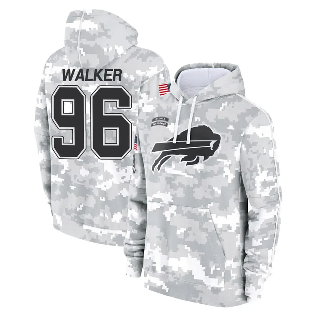 B.Bills #96 Deone Walker Player Arctic Camo Salute to Service Hoodies Ddoa Stitched Jerseys