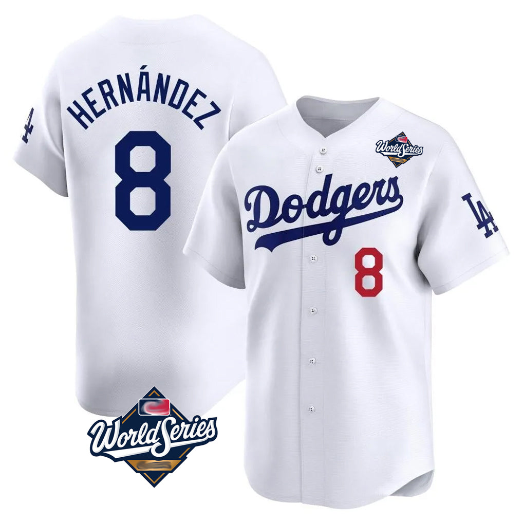 LA.Dodgers #8 Enrique Hern¨¢ndez Player White World Series Limited Home Ddoa Stitched Jerseys