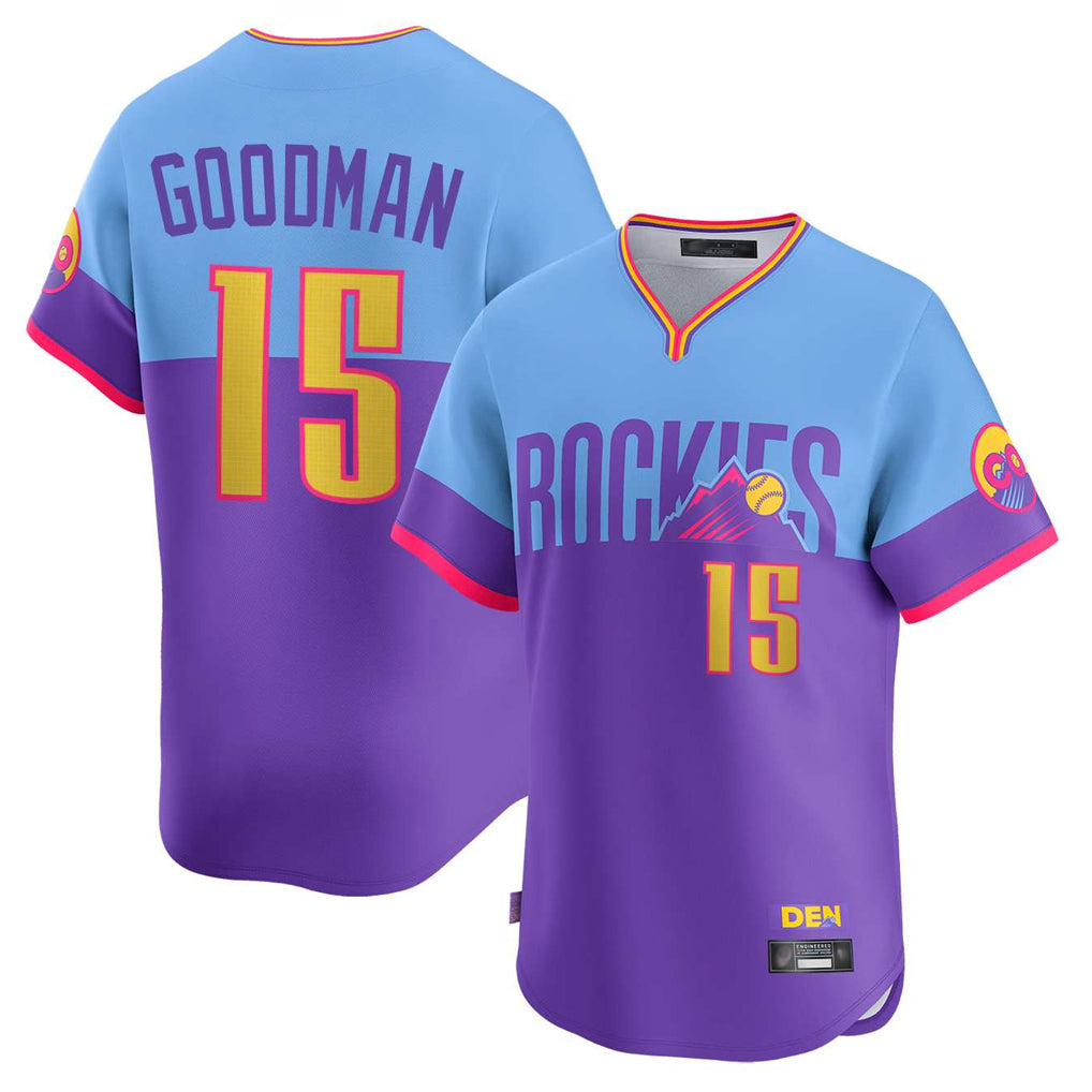 C.Rockies #15 Hunter Goodman Player Purple-Light Blue City Connect Limited Home T-shirt Ddoa Stitched Jerseys