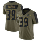 S.Seahawks #39 Ty Okada Player Olive Salute To Service Limited Game Ddoa Stitched Jerseys