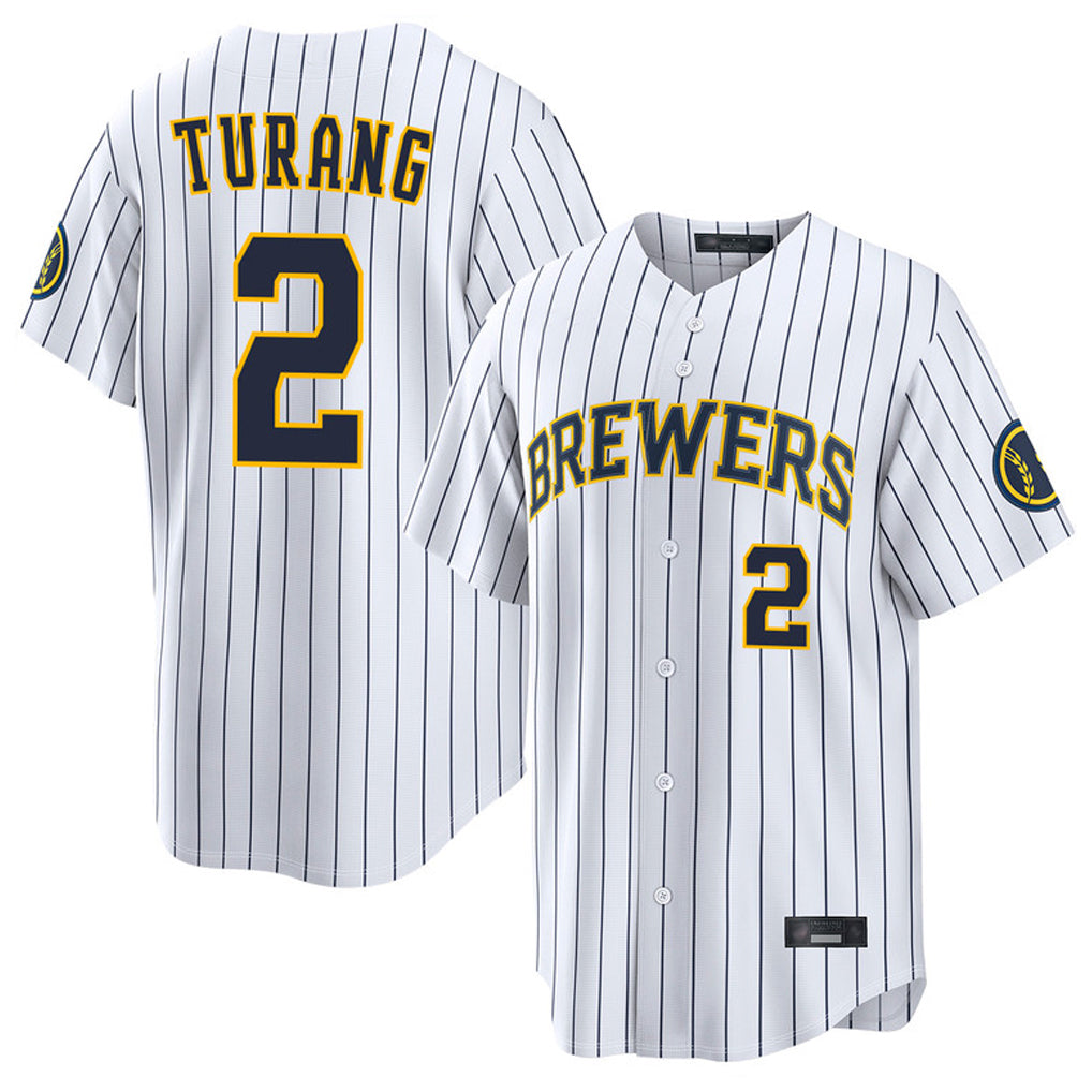 M.Brewers #2 Brice Turang Player White Stripes Home Limited Game Ddoa Stitched Jerseys