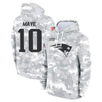 NE.Patriots #10 Drake Maye Player Arctic Camo Salute to Service Pullover Hoodies Limited Game Ddoa Stitched Jerseys
