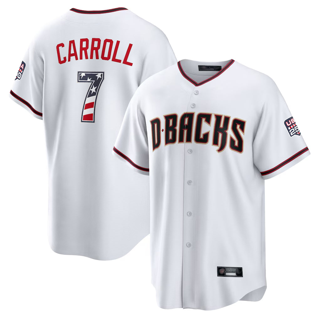 A.Diamondbacks #7 Corbin Carroll Player White USA 250 Fourth of July Home Game Ddoa250Ys Stitched Jerseys