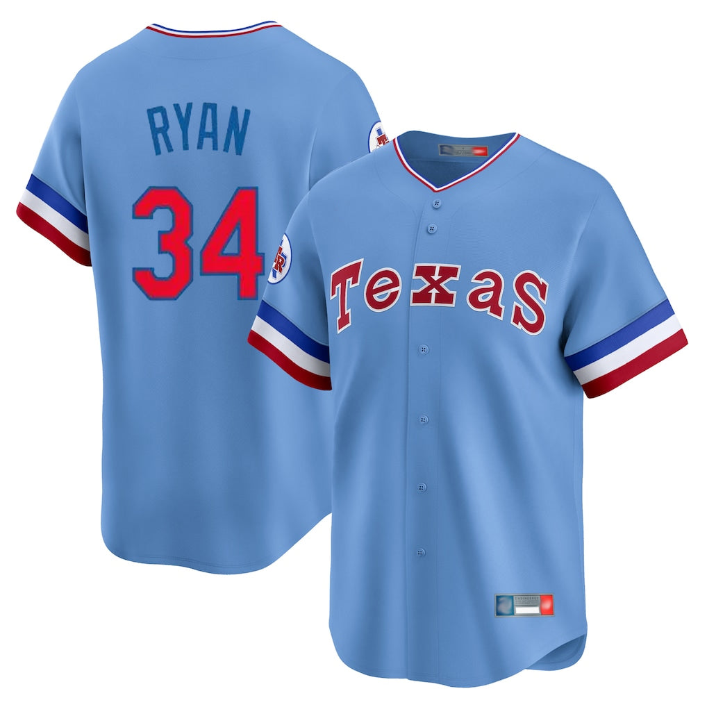 T.Rangers #34 Nolan Ryan Player Light Blue Cooperstown Collection Limited Ddoa Stitched Jerseys