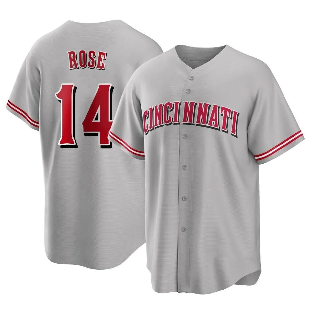 C.Reds #14 Pete Rose Player Gray Home Game Ddoa Stitched Jerseys