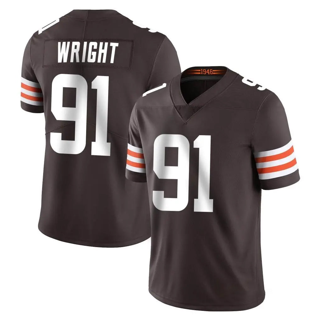 C.Browns #91 Alex Wright Player Brown Color Vapor Untouchable Limited Home Game Ddoa Stitched Jerseys