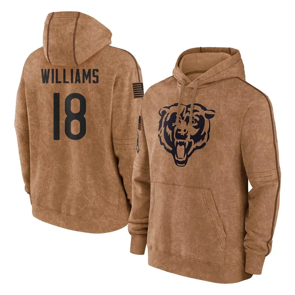 C.Bears #18 Caleb Williams Player Brown Salute to Service Pullover Hoodies Limited Ddoa Stitched Jerseys