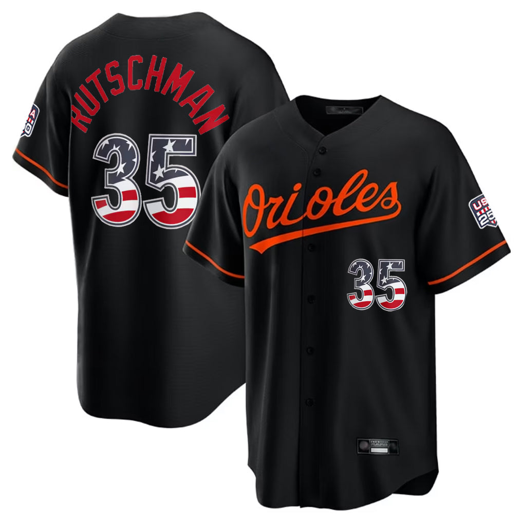 B.Orioles #35 Adley Rutschman Player Black USA 250 Fourth of July Home Game Ddoa Stitched Jerseys