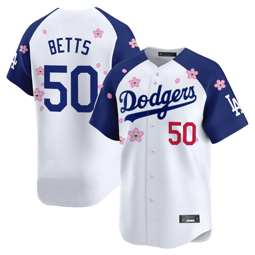 LA.Dodgers #50 Mookie Betts Player White-Royal Tokyo Series Vapor Premier Limited Ddoa Stitched Jerseys