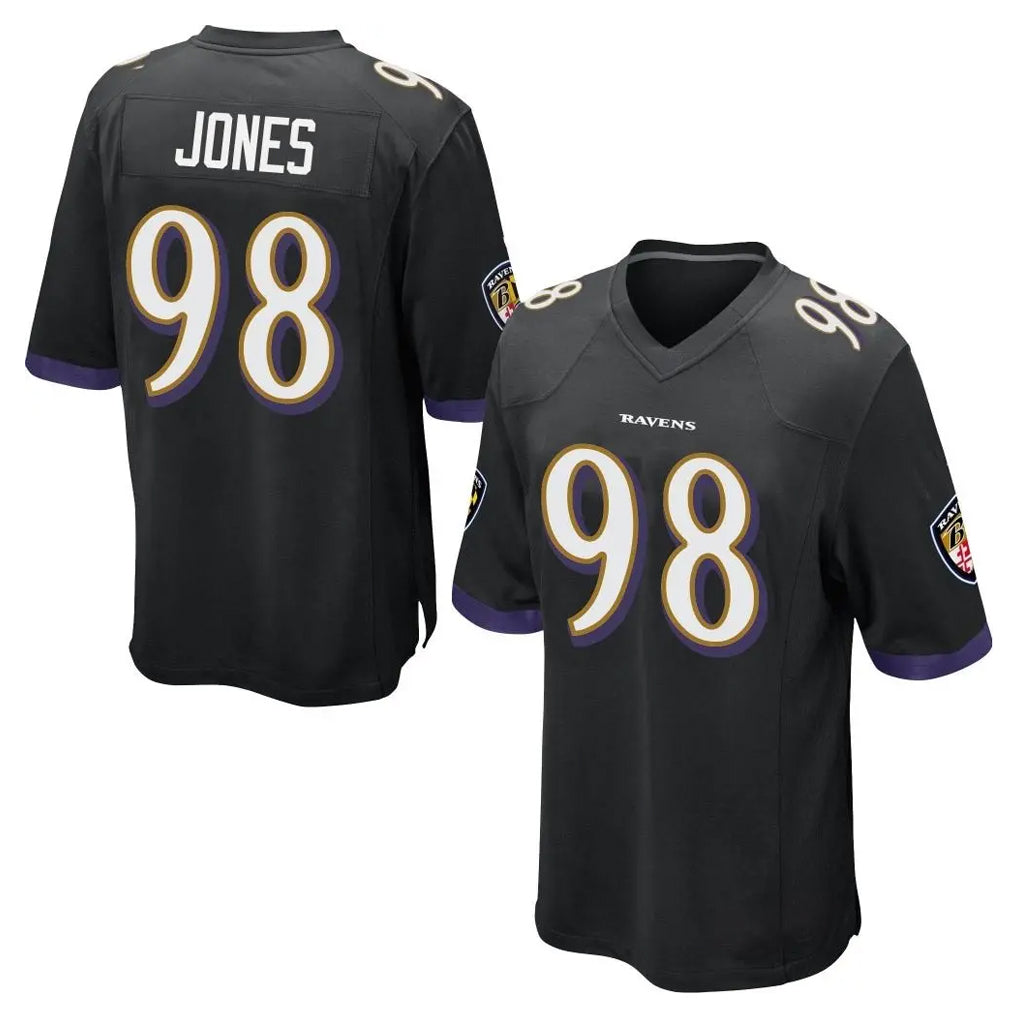 B.Ravens #98 Travis Jones Player Black Home Game Ddoa Stitched Jerseys