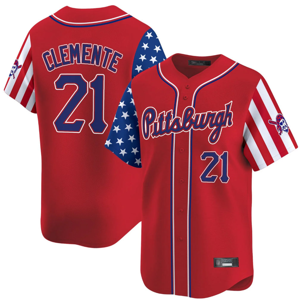 P.Pirates #21 Roberto Clemente Player Red 2025 Independence Day Vapor Premier Limited Ddoa Stitched Jerseys