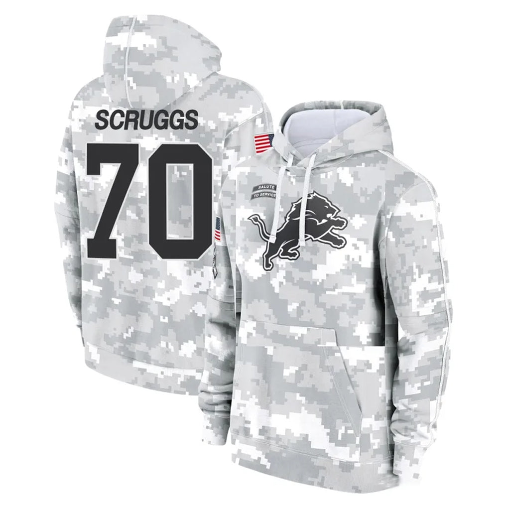D.Lions #70 Juice Scruggs Player Arctic Camo Salute to Service Hoodies Limited Game Ddoa Stitched Jerseys