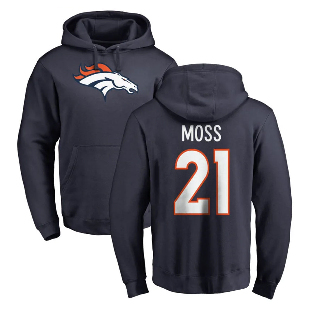 D.Broncos #21 Riley Moss Player Navy Pullover Hoodie Limited Ddoa Stitched Jerseys