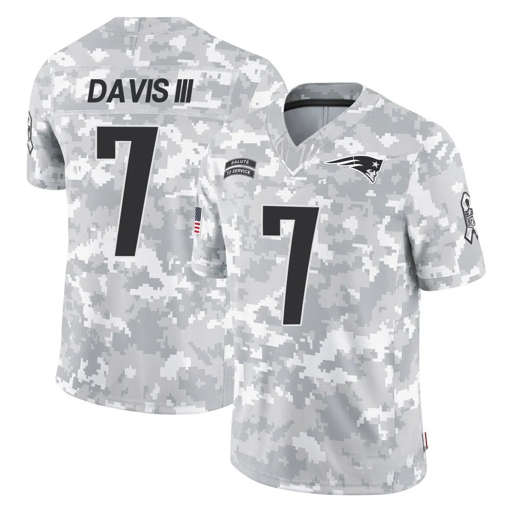 NE.Patriots #7 Carlton Davis III Player Arctic Camo Salute To Service Limited Game Ddoa Stitched Jerseys