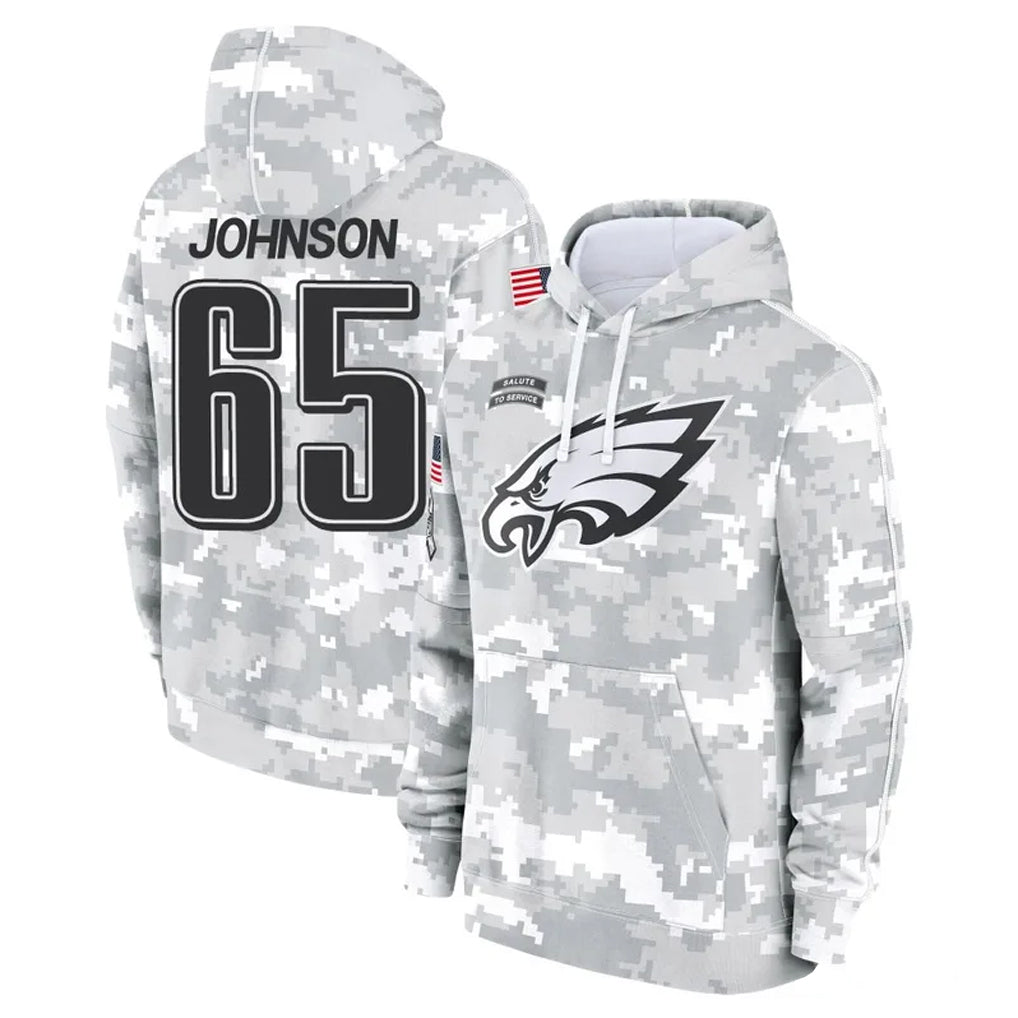 P.Eagles #65 Lane Johnson Player Arctic Camo Salute to Service Pullover Hoodies Limited Game Ddoa Stitched Jerseys