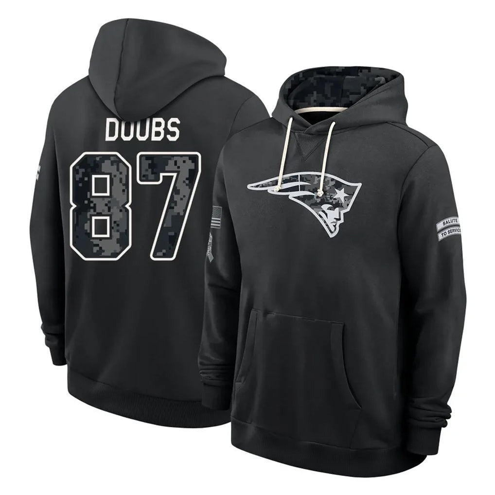 NE.Patriots #87 Romeo Doubs Player 2026 Black Logo Pullover Hoodies Limited Game Ddoa Stitched Jerseys