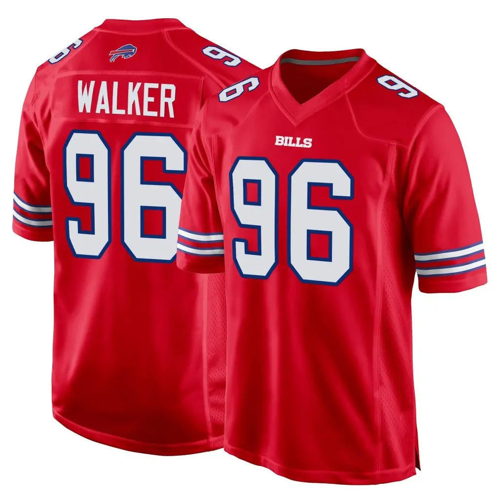 B.Bills #96 Deone Walker Player Red Home Game Ddoa Stitched Jerseys