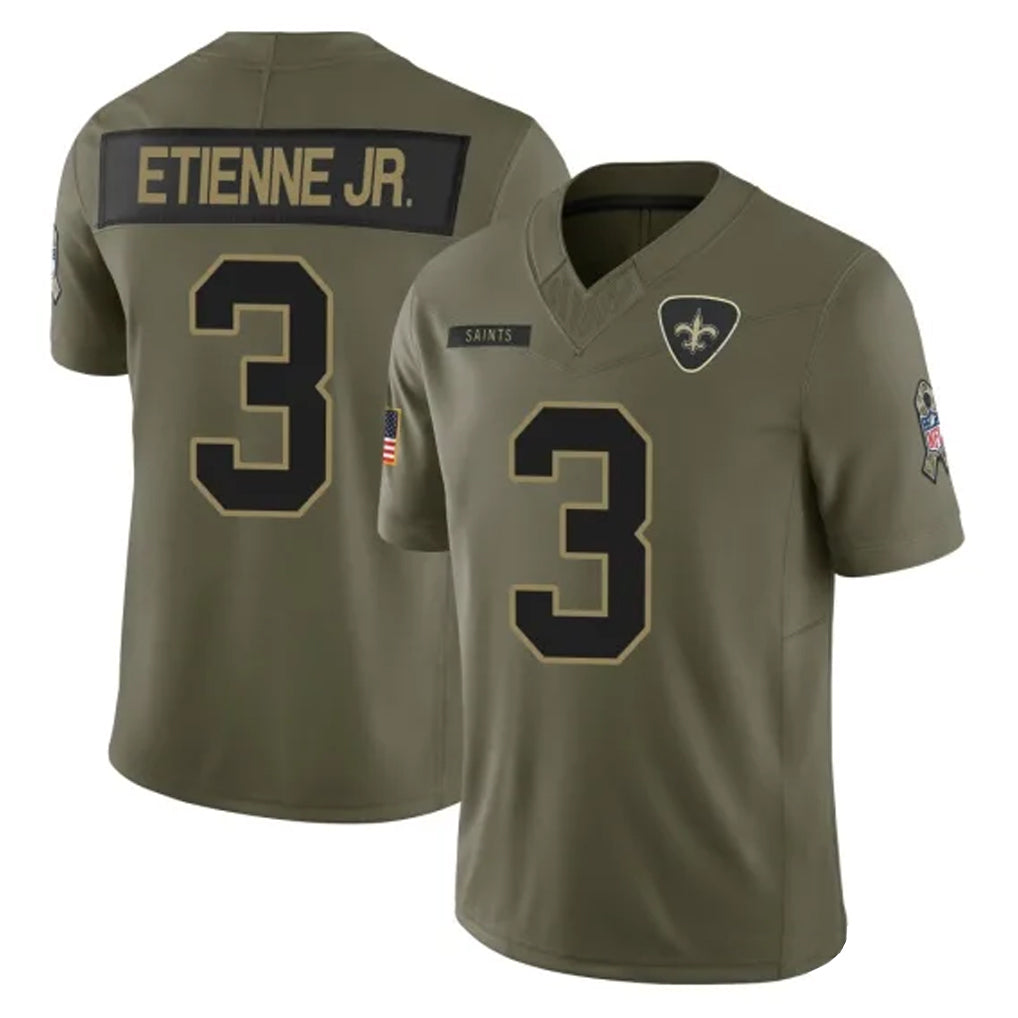NO.Saints #3 Travis Etienne Jr. Player Olive 2025 Salute To Service Limited Ddoa Stitched Jerseys